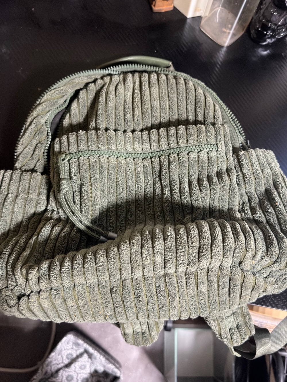 Cute dark green corduroy mini book sack